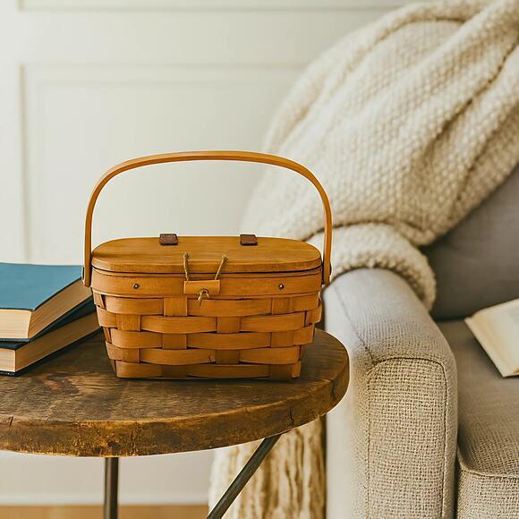 Vintage 1991 Longaberger Basket with Lid & Handle – Signed - Picture 1 of 11